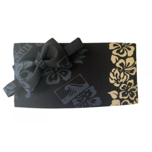 Vintage Black Hawaiian Motif Cummerbund and Bow Tie Set